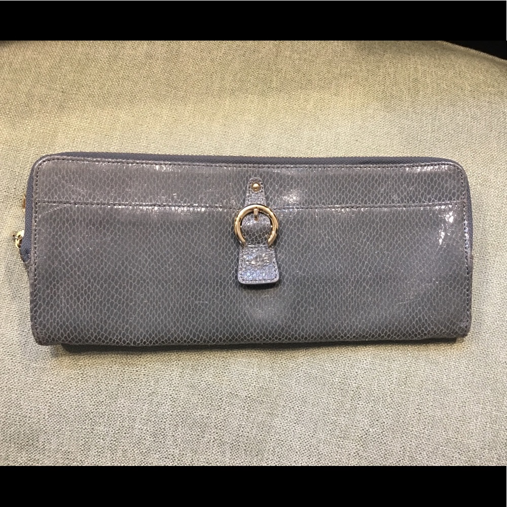 Perlina Grey Leather Snake Skin Clutch